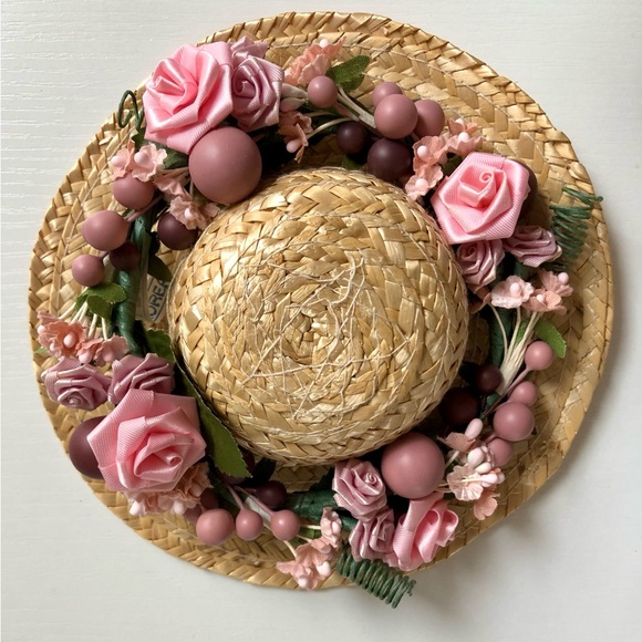 victorian flower wreaths Satin ribbon roses, pinks & green 5 1/2" Set of 2 &hat - Picture 9 of 15